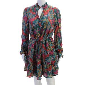 Fate Womens Button Front Belted Floral Shirt Dress Green Multi Size Medium